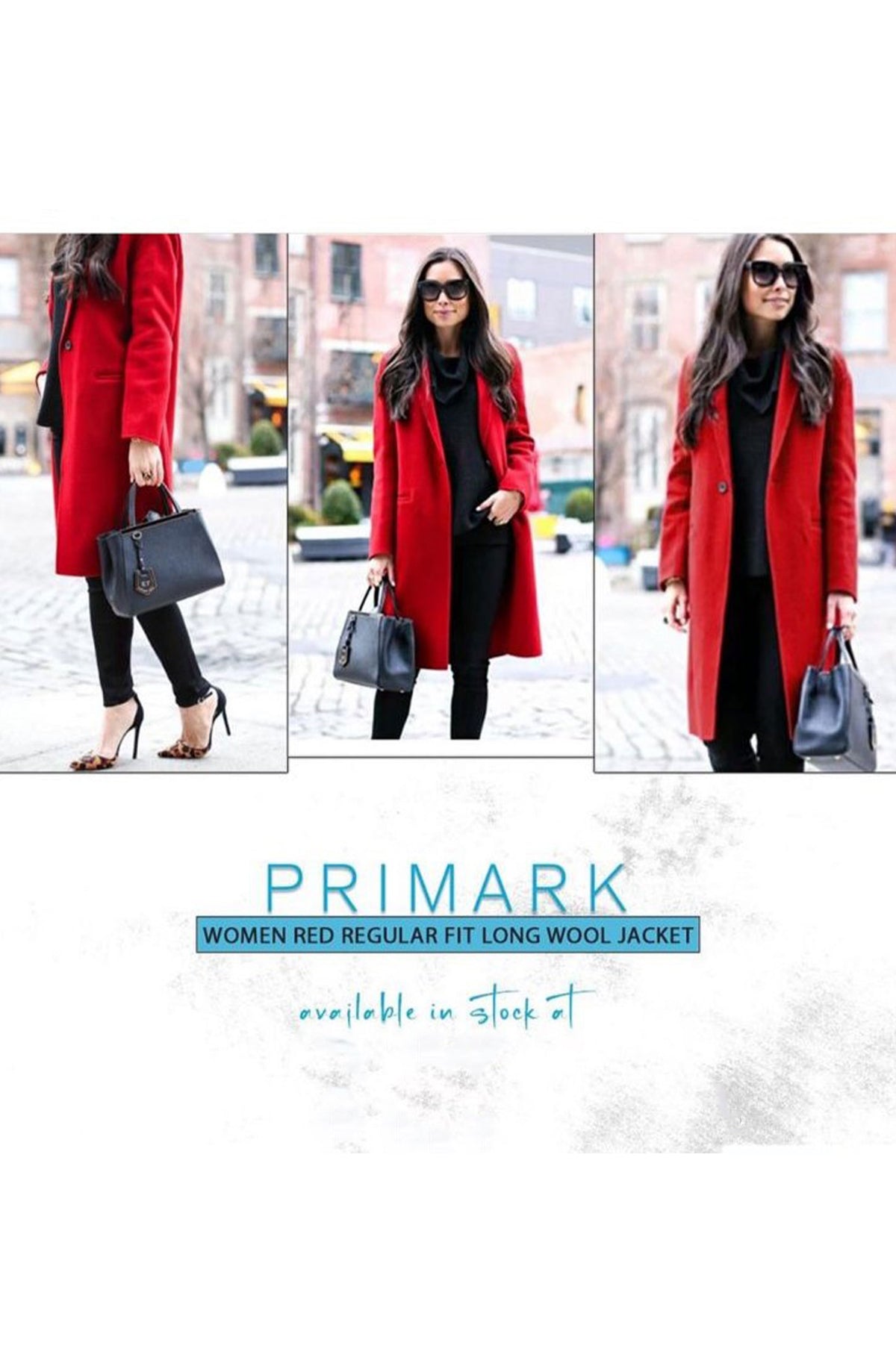 PRIMARK WOMEN RED REGULAR FIT LONG WOOL JACKET