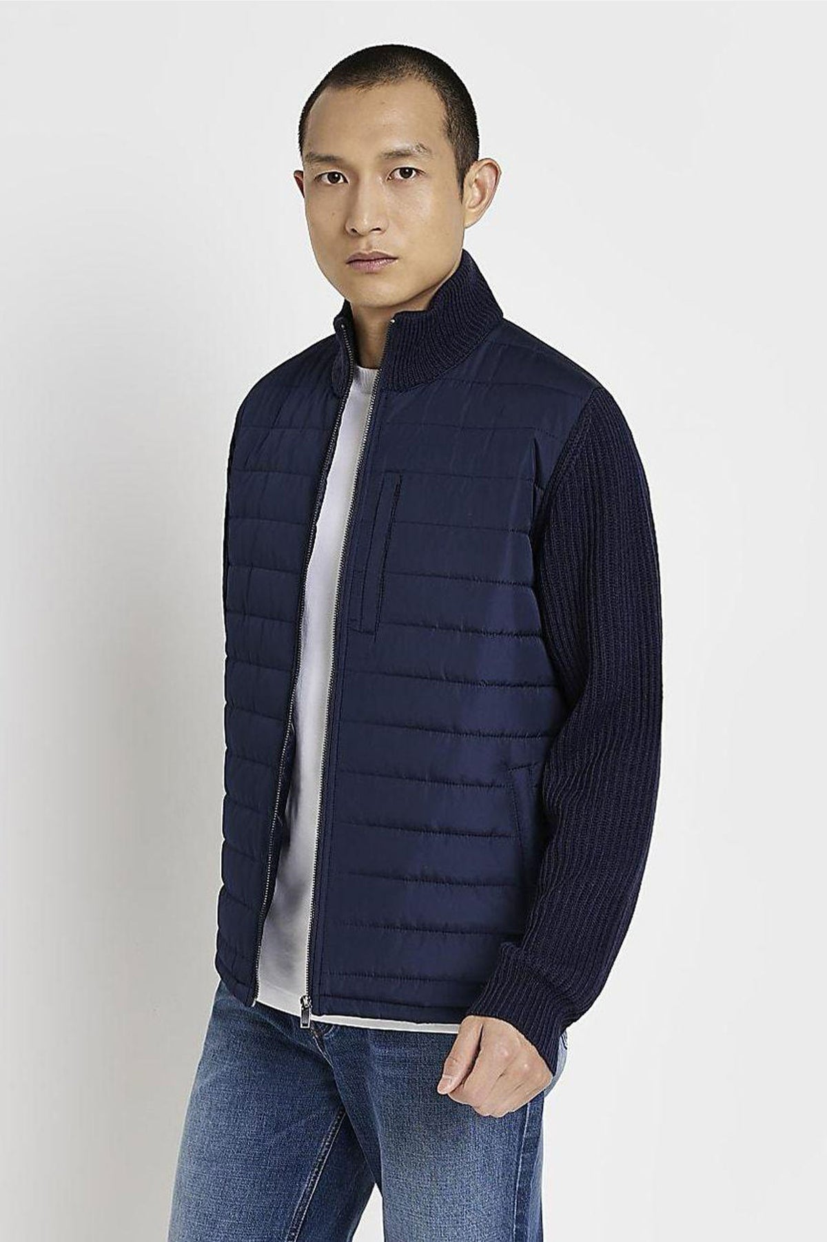 RIVER ISLAND MENS QUILTED HYBRID JUMPER JACKET