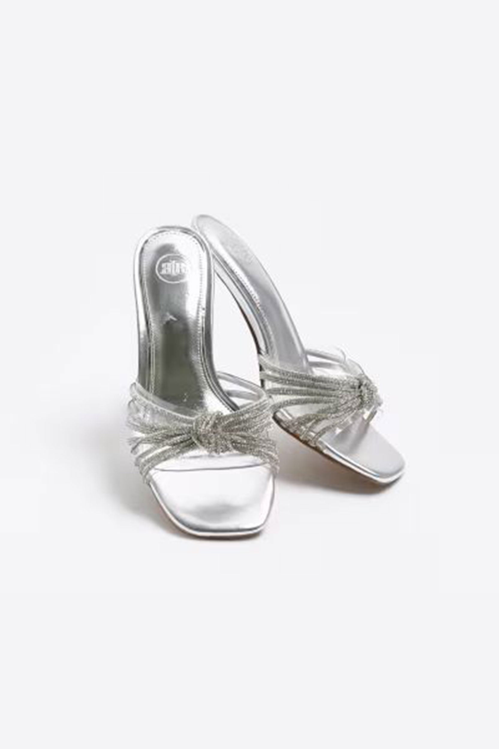 River Island- Silver diamante heeled Mules