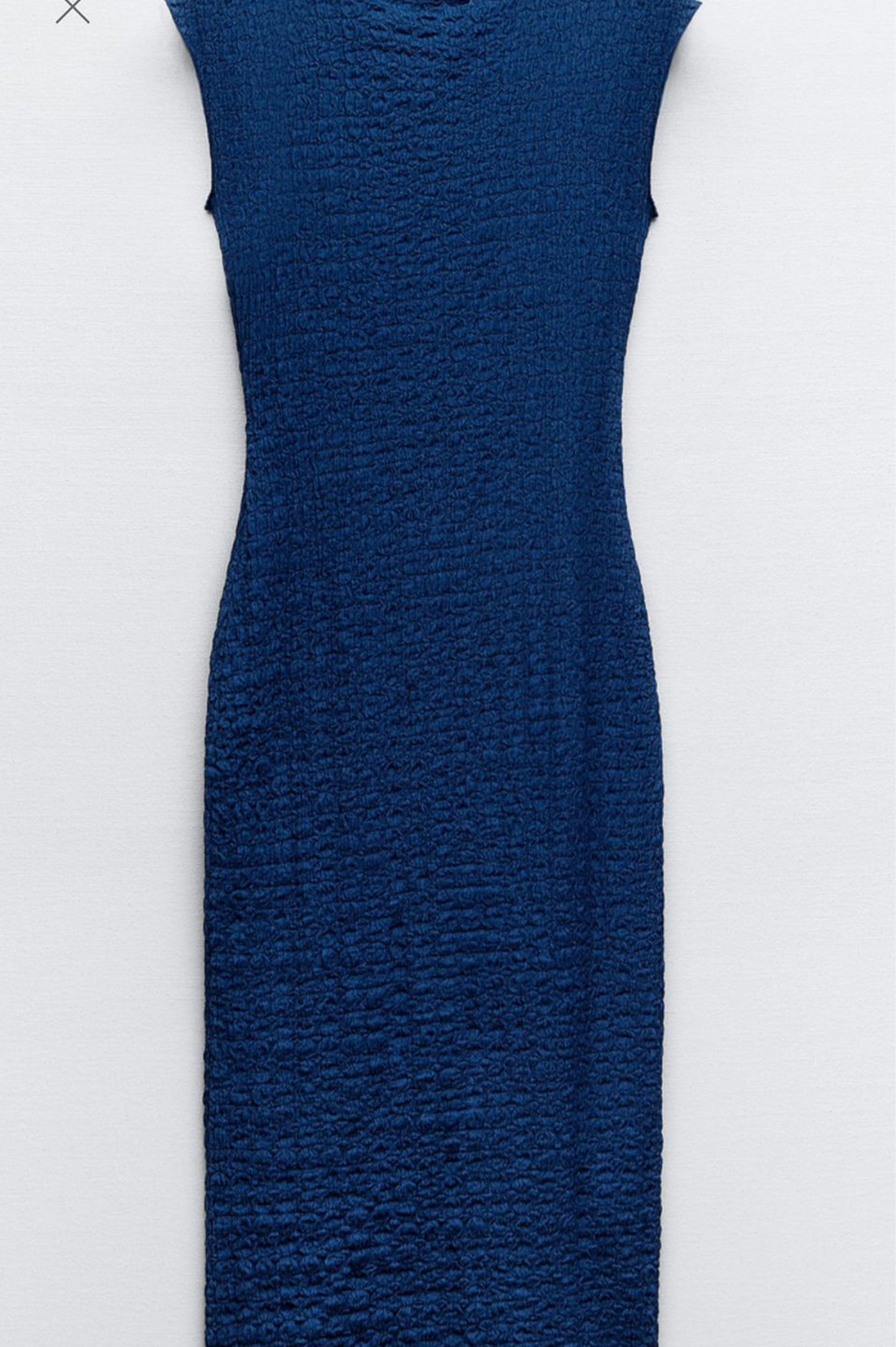 ZARA FITTED TEXTURED BLUE DRESS