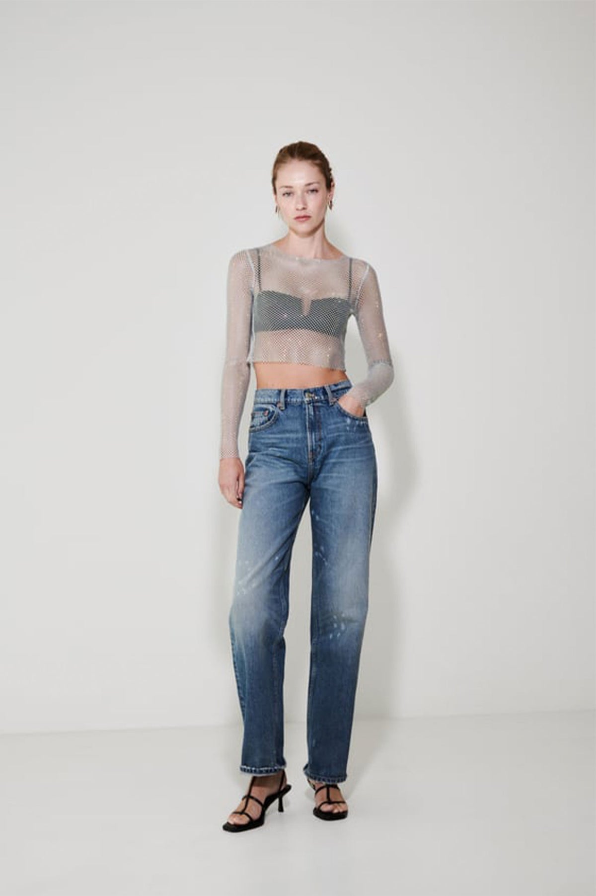 ZARA RHINESTONE MESH CROP TOP