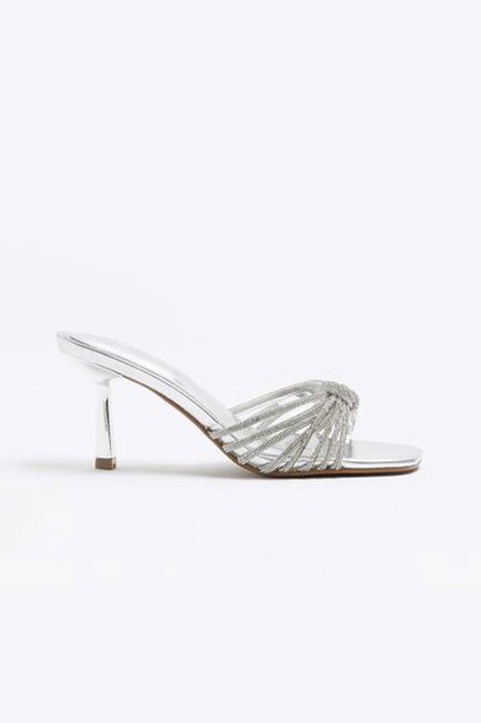 River Island- Silver diamante heeled Mules