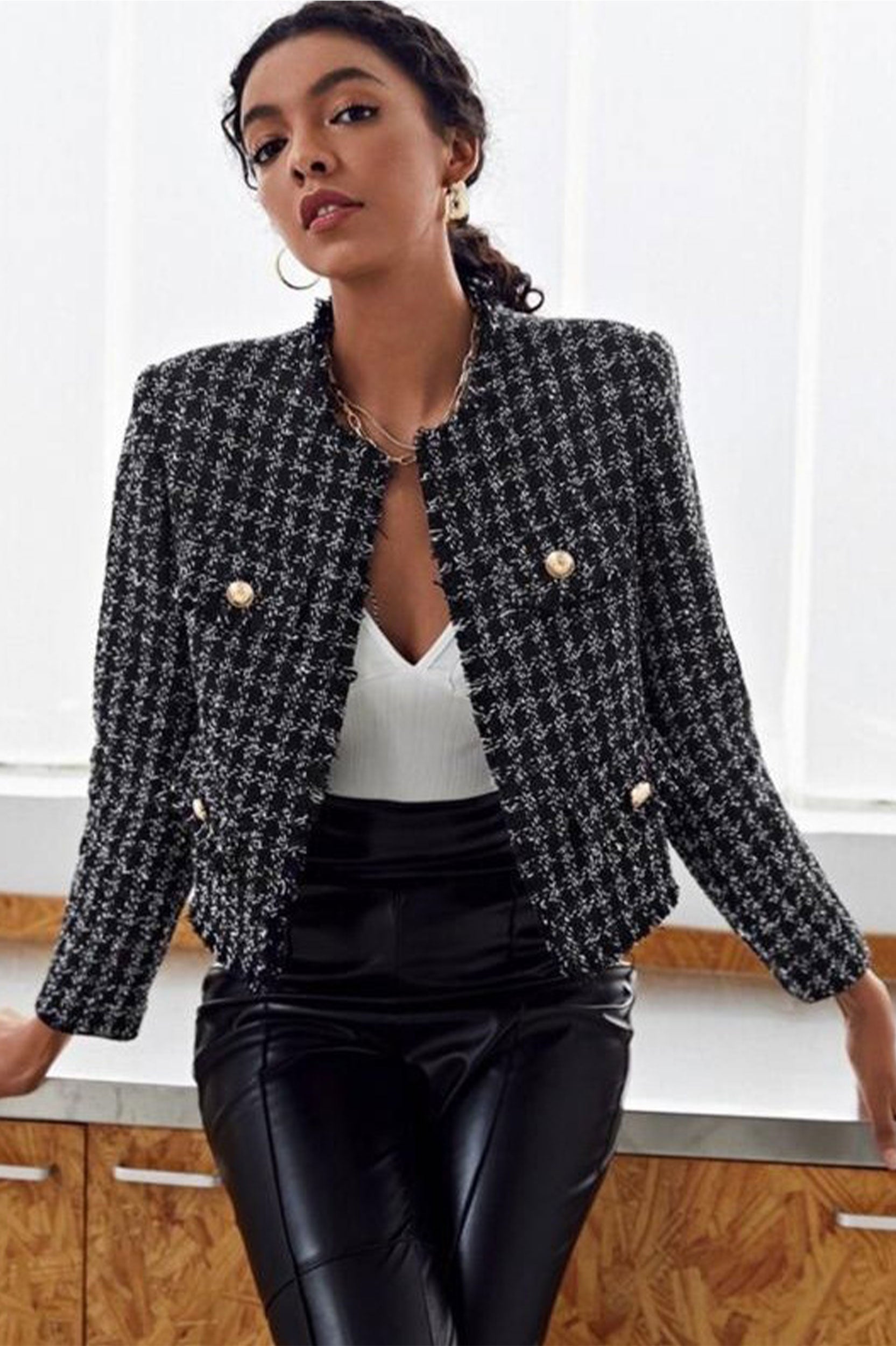 BLACK TWEED LADIES CROP JACKET